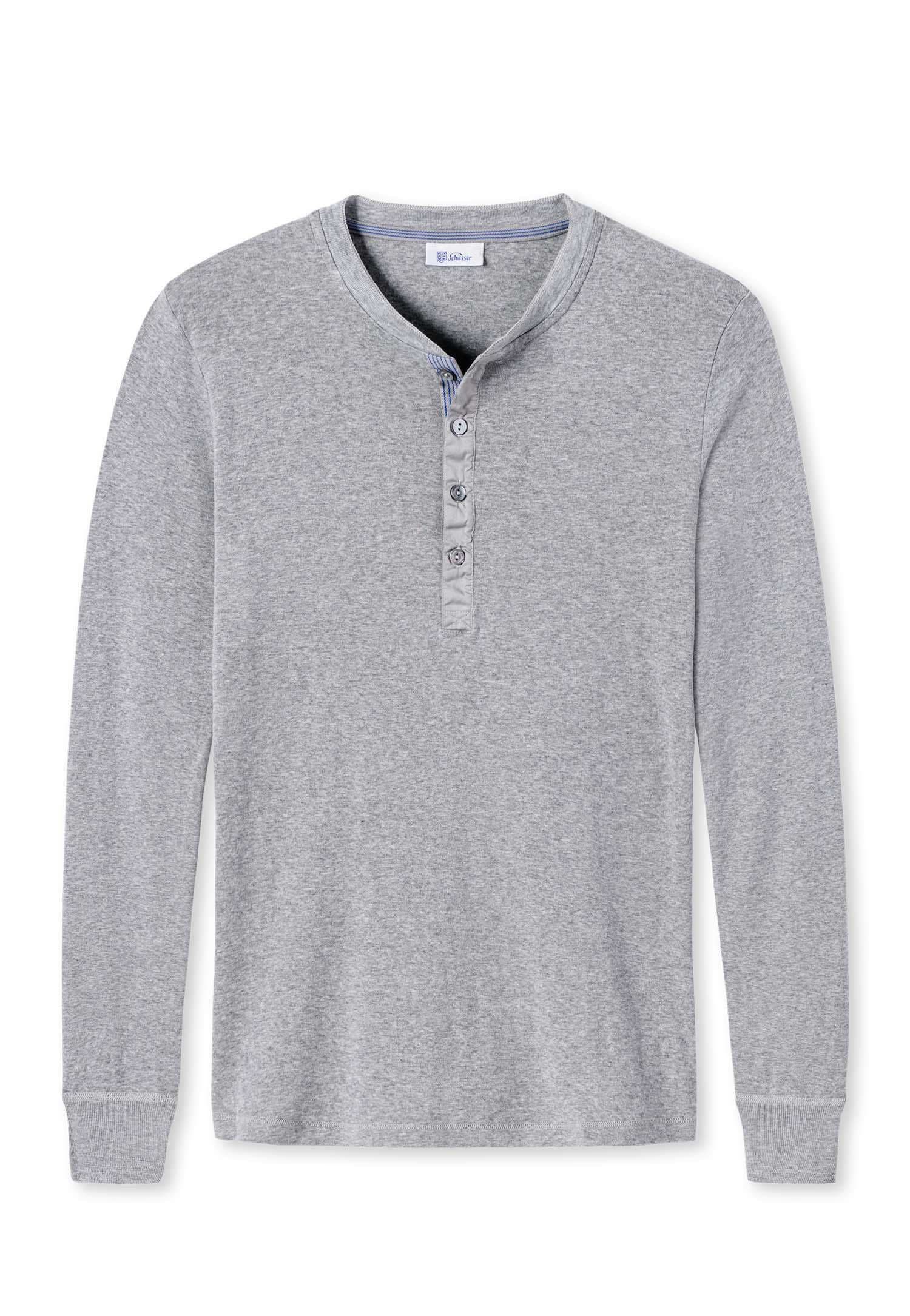 Schiesser Revival Mens Basic Karl-Heinz Henry Long Sleeve Grey-Melnage