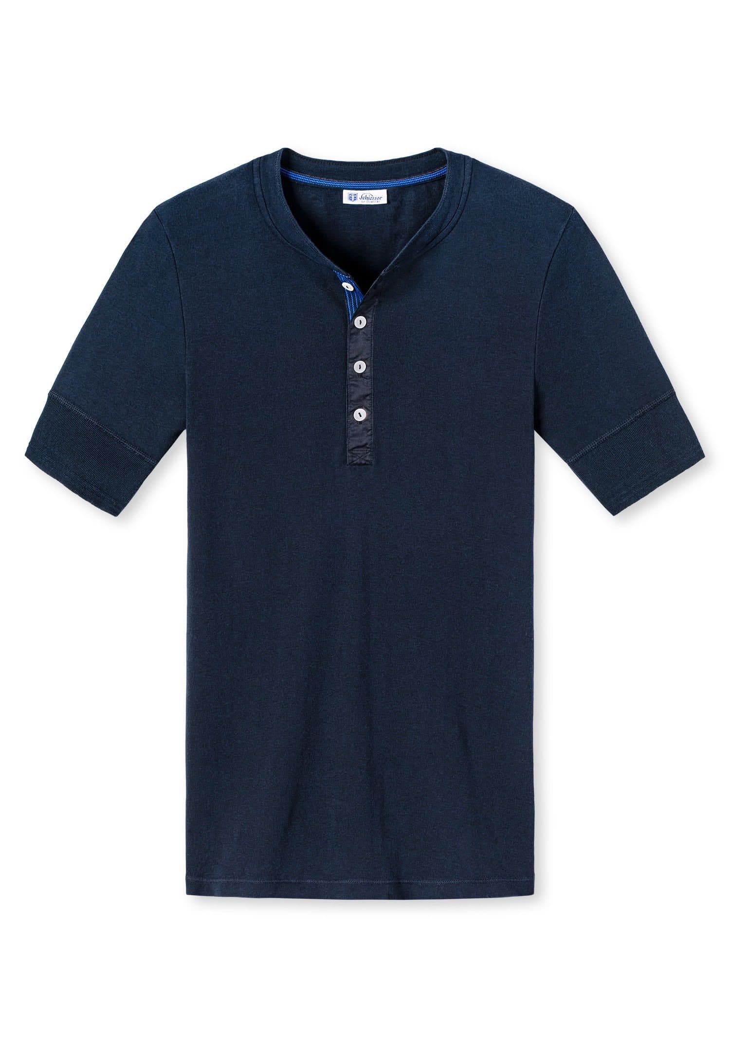 Schiesser Revival Mens Basic Karl-Heinz Henry Short Sleeve Dark Blue