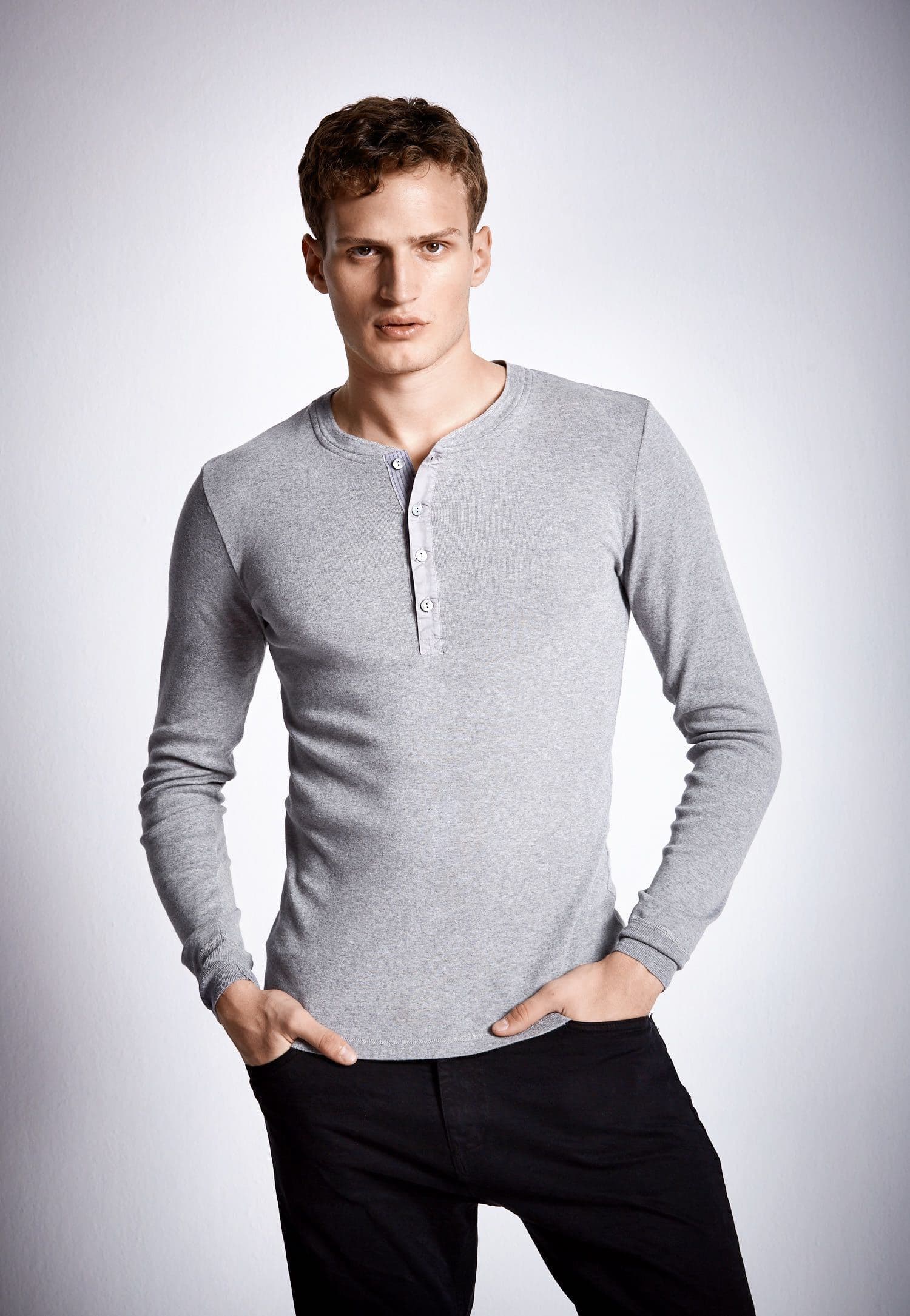 Schiesser Revival Mens Basic Karl-Heinz Henry Long Sleeve Grey-Melange